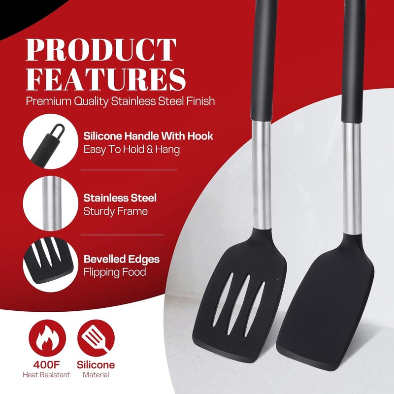 Rifsa Silicone Spatula Set - Pack of 2 Non Stick Slotted Kitchen Spatulas, Heat Resistant Silicone Turner for Frying, Baking, BPA-Free, Slotted Spatula for Nonstick Cookware - Image 2